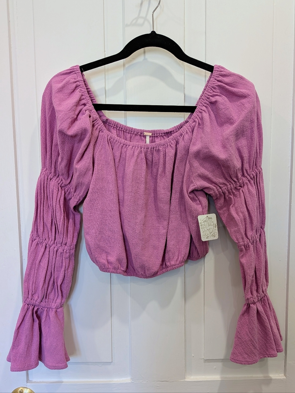 Free People Pink Rose Peasant Blouse with Smocked Sleeves | Xs